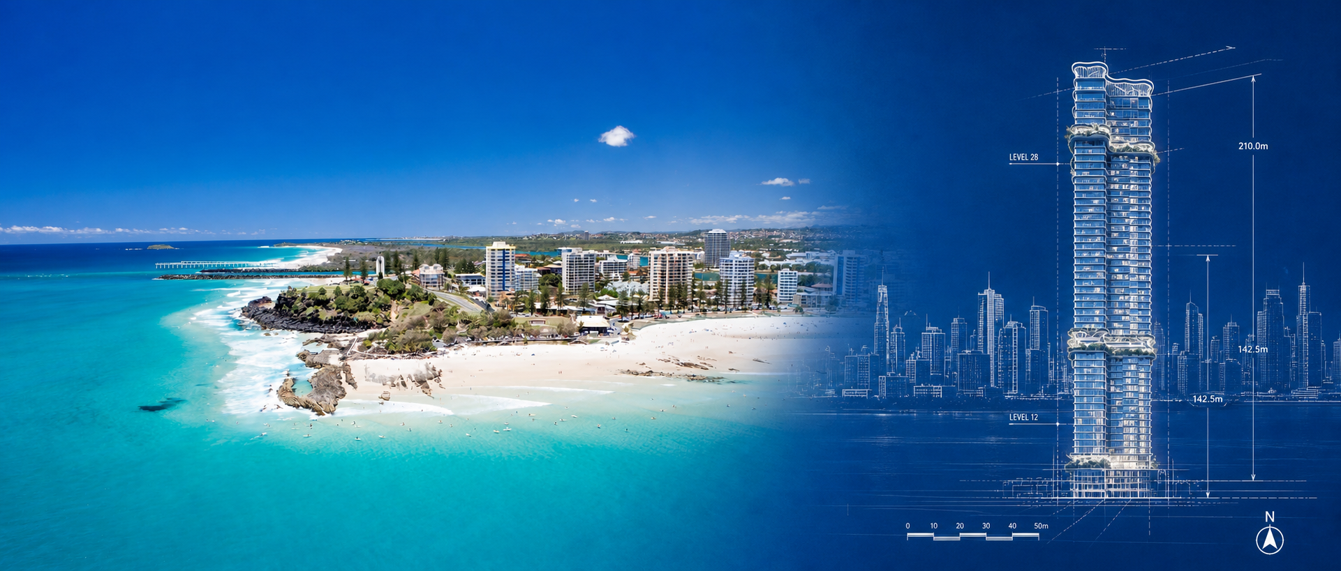Aerial view of Rainbow Bay, Coolangatta
