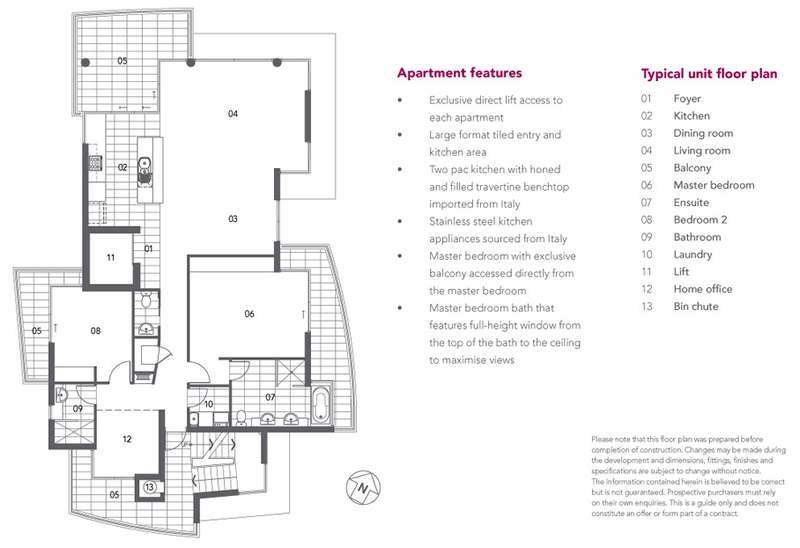 Typical unit floor plan with lift access